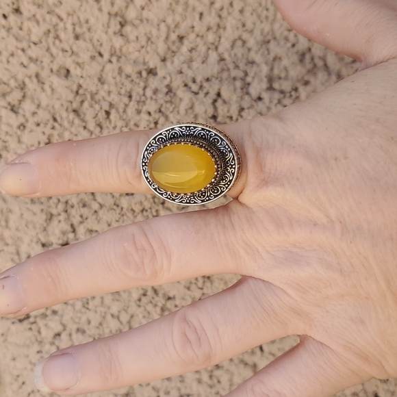 New Amazing Baltic Amber Egg Yolk 925 Silver Statement Ring. - Picture 15 of 16